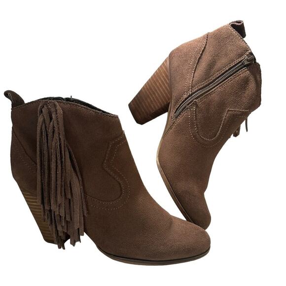Steve Madden Brown Velvet Suede Fringe Booties Western Cowboy Country Sz 7.5 - Picture 7 of 12